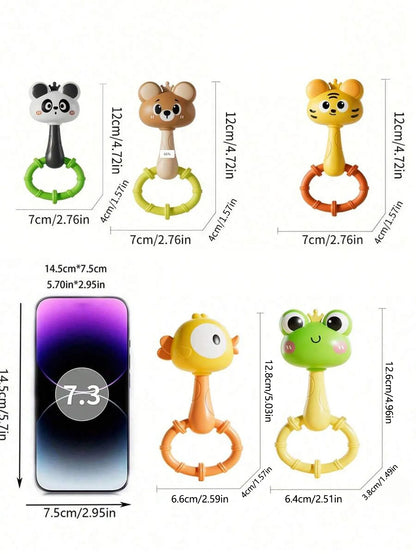 Animal Rattle Handbell, Infant Developmental Hand Grip Baby Toys, Cute Animal with Sound for Newborn Teether Gift Handbell
