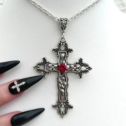 Y2K Punk Crystal Big Cross Pendant Necklaces for Women Men, Gothic Irregular Cross Clavicle Chain Necklaces, Aesthetic Jewelry