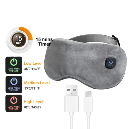 USB Charging Hot Compress Eye Mask for Dry Eye Relief, Heated Massage Steam Eyemask with Remote Control for Office and Sleeping Use