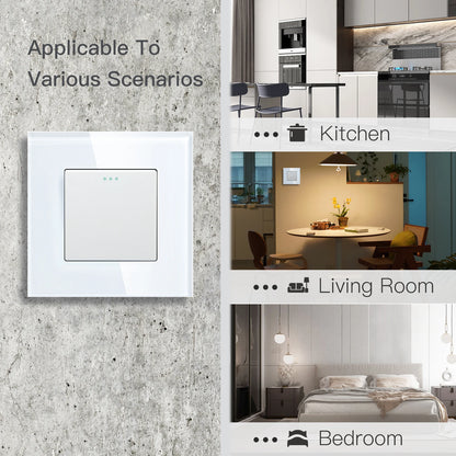 BSEED Mechanical Wall Light Switch Button Switch 1/2/3Gang 1Way Crystal Glass Panel Power Switch Switch On Off 250V White Black