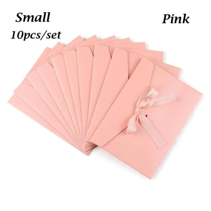 10 Pcs/set Envelope Pearlescent Paper Bow Thicken Ribbon Retro Creative Color Stationery Wedding Invited Gift High Quality