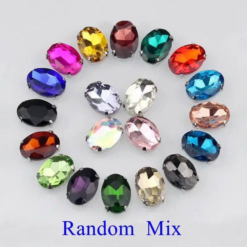 Glass Rhinestones, Oval Shape Diamond With Claw Sew On Strass Metal Base, Buckle Crystal Stone Beads For Clothes