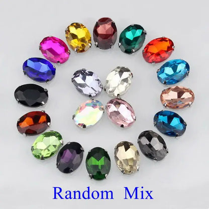 Glass Rhinestones, Oval Shape Diamond With Claw Sew On Strass Metal Base, Buckle Crystal Stone Beads For Clothes