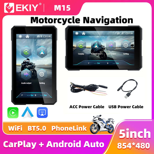 EKIY 5.0 inch Portable Digital Dashboard Motorcycle Navigation GPS Removable Display Screen Wireless CarPlay Moto Android Auto