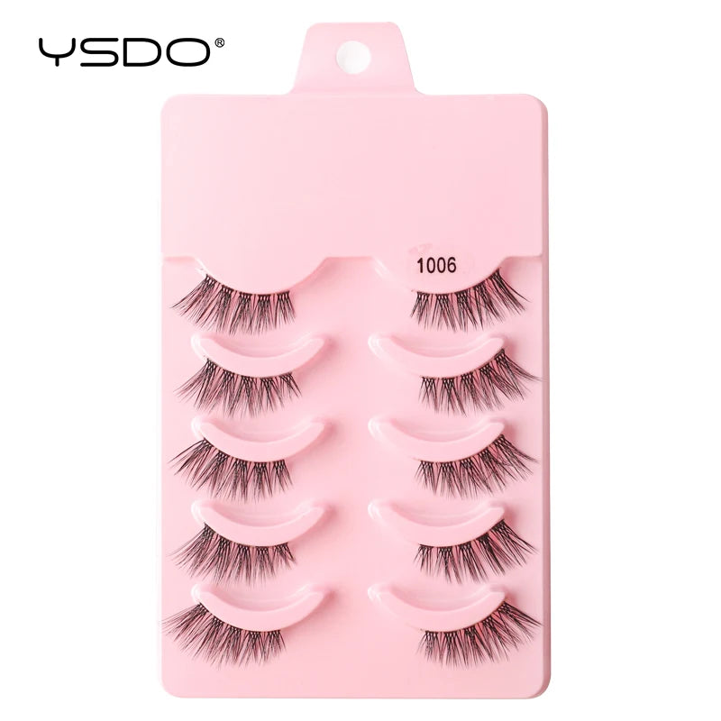 YSDO 5/10 Pairs Half Lashes Cat Eyelashes Soft Natural Clear Band False Lashes Natural Wispy Faux 3d Mink Eyelashes Makeup Tools