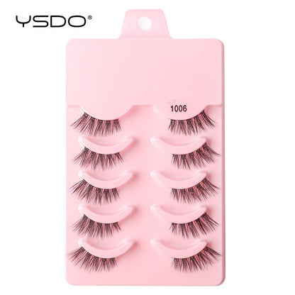 YSDO 5/10 Pairs Half Lashes Cat Eyelashes Soft Natural Clear Band False Lashes Natural Wispy Faux 3d Mink Eyelashes Makeup Tools