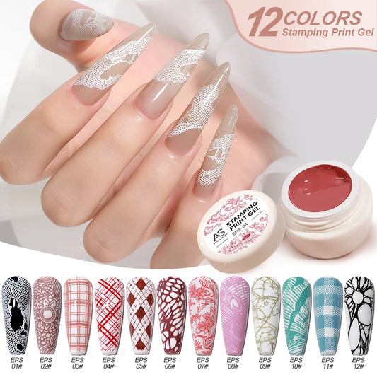 AS Nail Printing Stamping Gel Polish 5ml Colors Nail Art Printing Varnish for Stamping Plate Black White Print Lacquers Not Kit