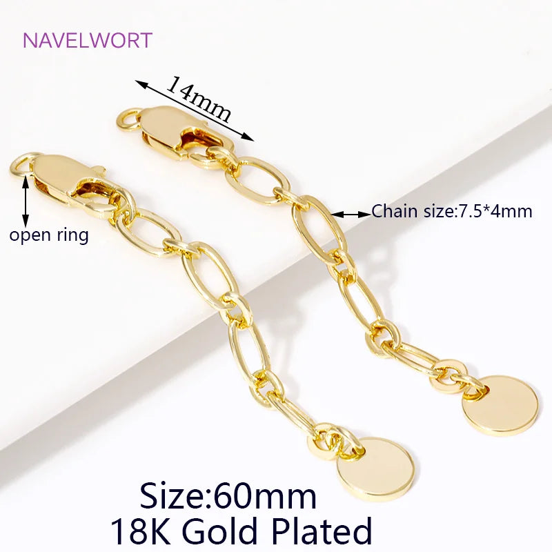 1/3/5Pcs/lot, 18K Gold Plated Round Extension Chain For Jewelry Making, Brass Extended Tail Chain, DIY Necklace Accessories