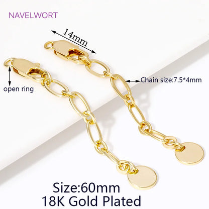 1/3/5Pcs/lot, 18K Gold Plated Round Extension Chain For Jewelry Making, Brass Extended Tail Chain, DIY Necklace Accessories