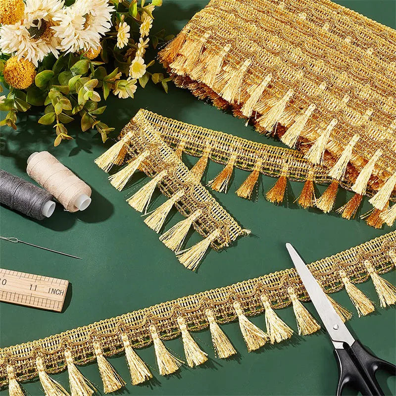 5 Yards Gold Silver Fringe Tassel Trim  Polyester Fibre Fringe Lace Trim Ribbon Crafting Lace Sewing Trim for Curtain Clothes Ho