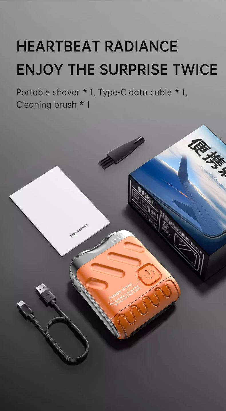 Mini Electric Shaver Dual Head Waterproof Type-C Rechargeable Shaver Travel Rotary Razor Men's Portable Hair Beard Trimmer Tool