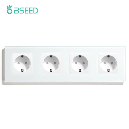 BSEED EU Standard Wall Electrical Sockets Type-C Outlets Wall Power Socket USB Charge Port Glass Panel Kids Protection 16A