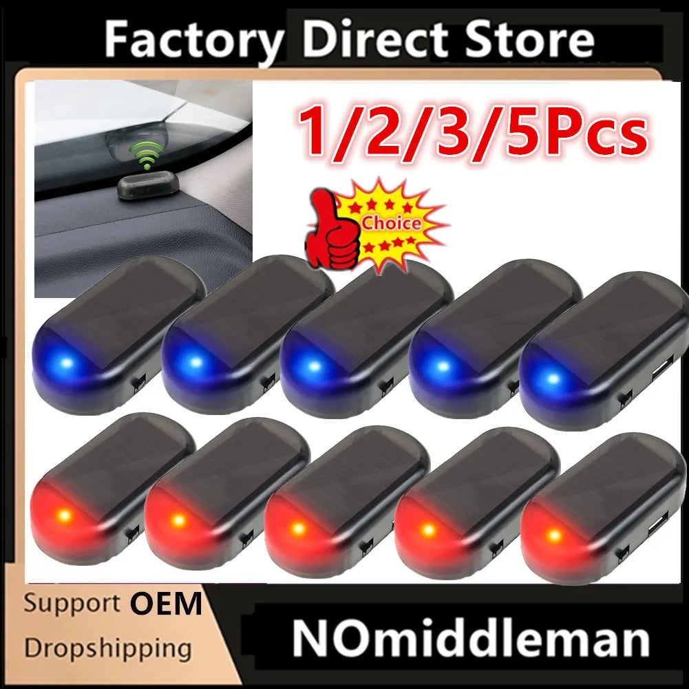 1/2/3/5X Car Fake Security Light Solar Powered Simulated Dummy Alarm Wireless Warning Anti-Theft Caution Lamp LED Flashing Light