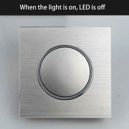 Wallpad Wall Switch 1 Way 2 Way, Circle Round Button, Blue LED Indicator, Brushed Aluminum Finishing, Black Gold SIlver Brown