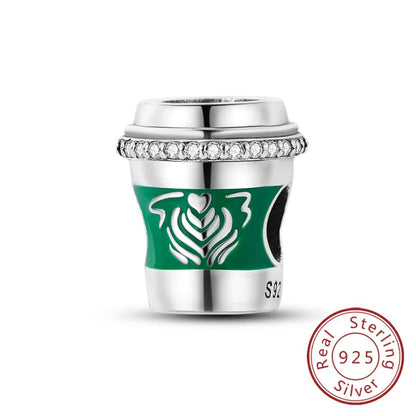 Dijes de plata de ley 925 originales, abalorios de cristal de vino, taza de café, dije colgante para pulseras de mujer, joyería DIY, regalo