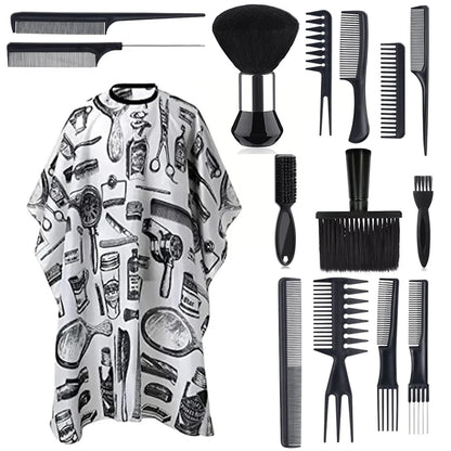 11Pcs/15Pcs, Salon Barber Cloak Set, Barber Stylist Cloak with Adjustable Buckle, Neck Dust Removal Brush and Comb, Barber Shop Tool