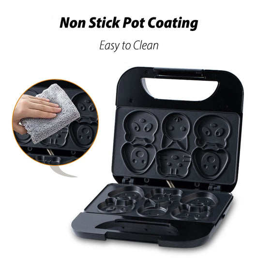 Animal Mini Waffle Maker, 6 Animal Shaped Pancakes Breakfast Machine, Non-Stick Waffler Iron, Household for Kids Adults, Fun Gift