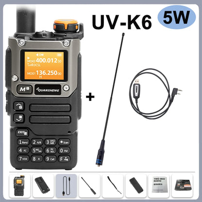Quansheng UV-K6 Walkie Talkie 5W Radio de banda aérea Carga tipo C UHF VHF DTMF FM Scrambler NOAA Frecuencia inalámbrica Radio CB de dos vías
