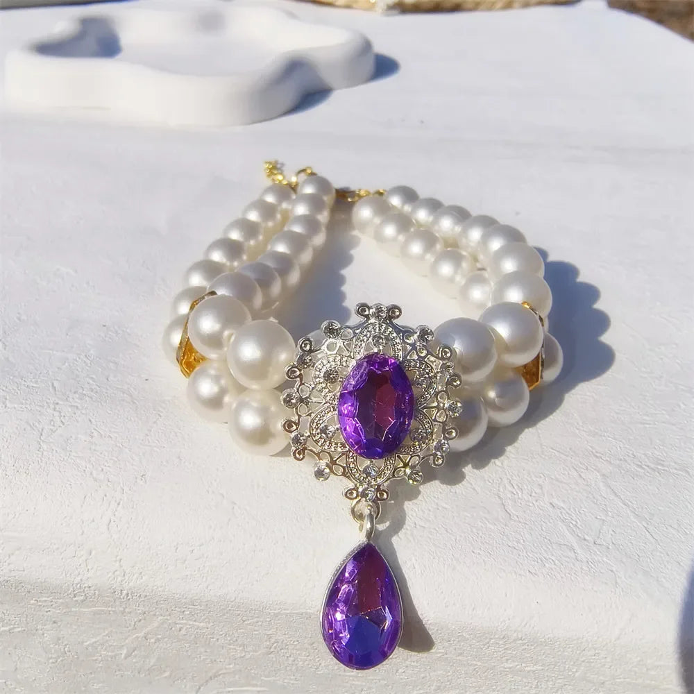 1 collar de perlas de doble capa de lujo para mascotas con colgante de diamante, disfraz de boda, perro, gato, accesorios de joyería de cristal, suministros para mascotas