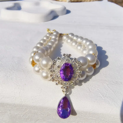 1 collar de perlas de doble capa de lujo para mascotas con colgante de diamante, disfraz de boda, perro, gato, accesorios de joyería de cristal, suministros para mascotas