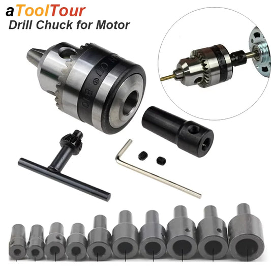 Mini Electric Drill Chuck Threaded Clamp 0.6mm-6mm B10 Mount Taper Connector Rod Motor Shaft with Adapter Key Wrench Power Tool