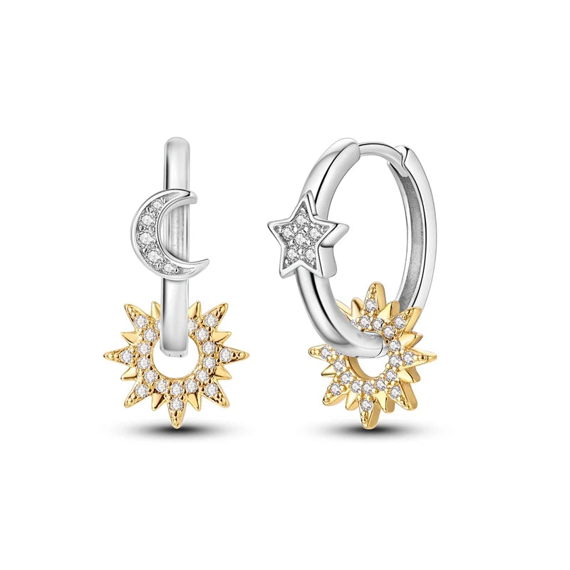 925 Sterling Silver Moon Universe Starry Sky Series Charm Earrings Women Blue Shiny Zircon Daily Wear Jewelry