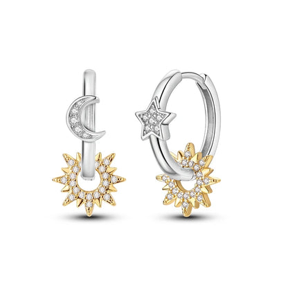 925 Sterling Silver Moon Universe Starry Sky Series Charm Earrings Women Blue Shiny Zircon Daily Wear Jewelry