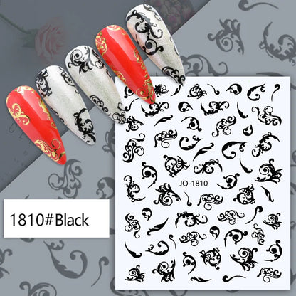 3d Nail Art Decals Tropical Palm Leaves Flowers Laces Faces Adhesive Sliders Nail Stickers Decoration For Nail Manicure