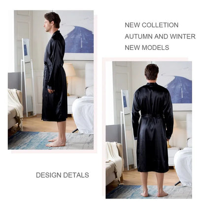 Plus Size 3XL, Men Long Bathrobe Sleepwear, Black Bridegroom Wedding Robe, Spring Summer Sleepwear, Nightwear, Loose Satin Home Wear