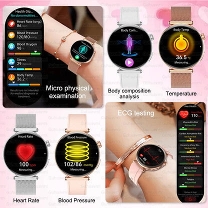 1.32''AMOLED Screen Women Smartwatch Call ECG Sport Watch Blood Pressure Micro Physical Examination DIY Dial Smart Watches Woman