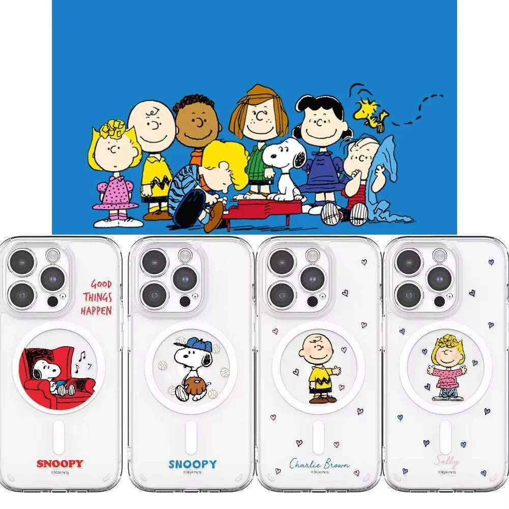 S-Snoopy Wireless Charging Case for iPhone 17 Air 16 E 15 14 13 12 Mini 11 Pro Max Transparent Acrylic Silicone Edge Hard Cover