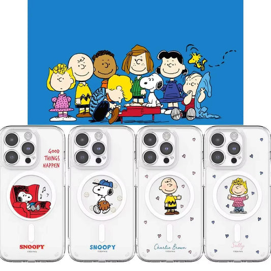 S-Snoopy Wireless Charging Case for iPhone 17 Air 16 E 15 14 13 12 Mini 11 Pro Max Transparent Acrylic Silicone Edge Hard Cover