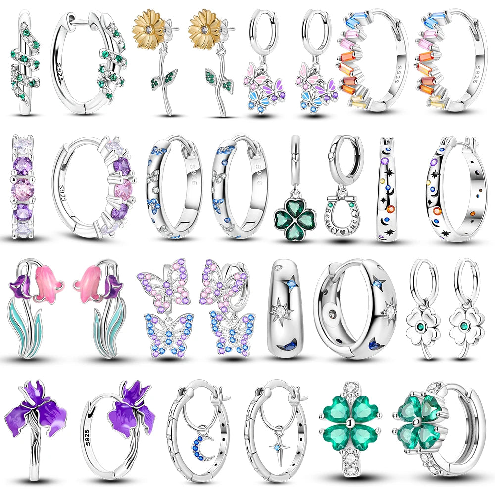 925 Sterling Silver Colored Zirconium Stars Hoop Earrings For Women Jewelry, Anniversary WeddingMaking Jewelry Gift