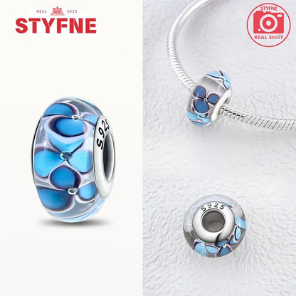 925 Sterling Silver Blue Series Crystal Enamel Murano Charm Bead Fits Original Bracelet for Women DIY Fine Jewelry Gifts