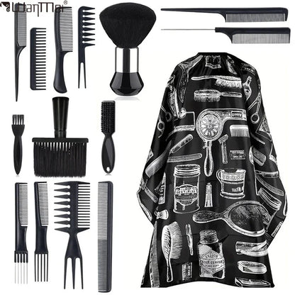 WANMEI Salon Barber Cloak Set Barber Stylist Cloak with Adjustable Buckle Neck Dust Removal Brush and Comb Barber Shop Tool
