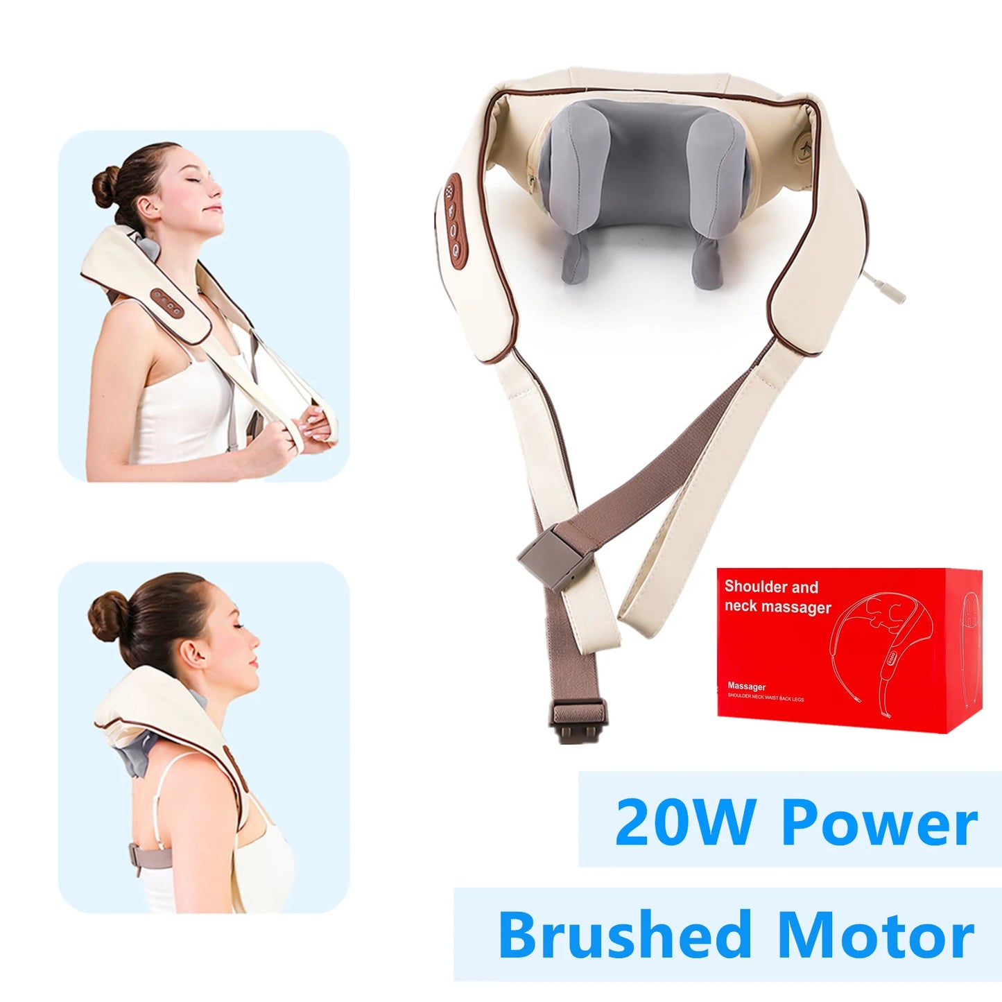 Foreverlily 26W Brushless Motor Neck and Shoulder Massager, Wireless Shoulder and Back Kneading Massage Shawl, Neck Masajeador