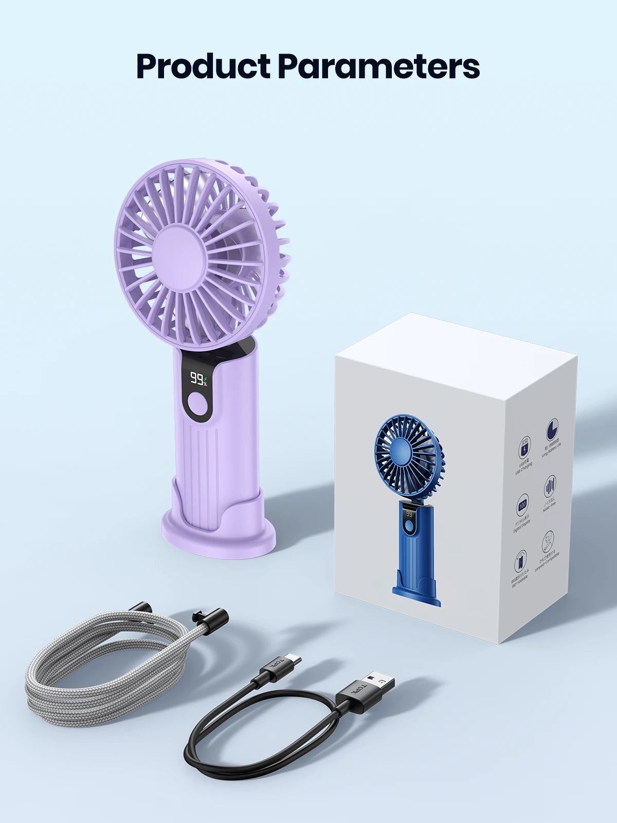 TOPK K38 Portable Handheld Fan,5000mAh 3 in 1 Multifunction Personal Travel Neck Fan with Digital Display,90° Foldable Desk Fan