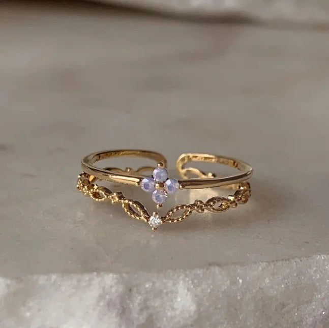 New Cute Colorful Zircon Flower Ring For Women Girl, Fashion Vintage Zircon Adjustable Rings, Jewelry Gift