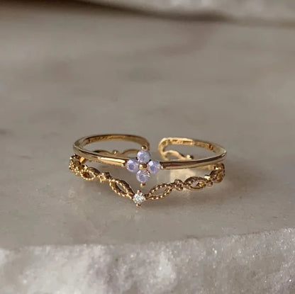 New Cute Colorful Zircon Flower Ring For Women Girl, Fashion Vintage Zircon Adjustable Rings, Jewelry Gift