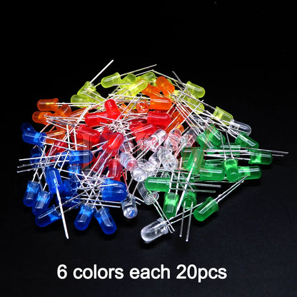 100PCS/LOT, 5mm LED Diode, F5 Assorted Kit, White Green Red Blue Yellow Orange Pink Purple Warm White DIY Light Emitting Diodes, IBUW