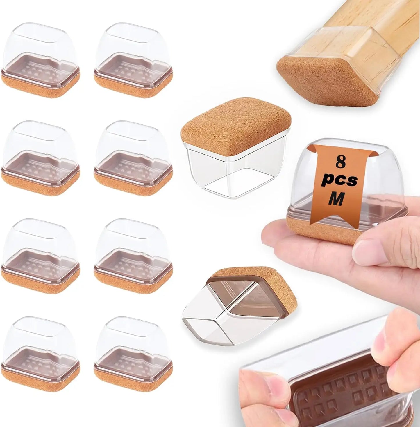 8Pcs, Silicone Chair Leg Floor Caps, Floor Protectors, Chair leg Foot End Covers for No Noise