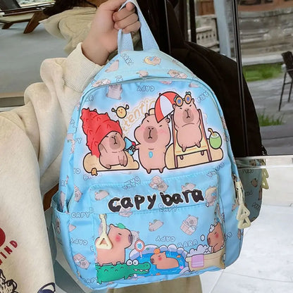 Cute Large Capacity Capybara Backpack, Cartoon Breathable Student Schoolbag, Nylon Ultra-light Book Bag, Back to school Girl
