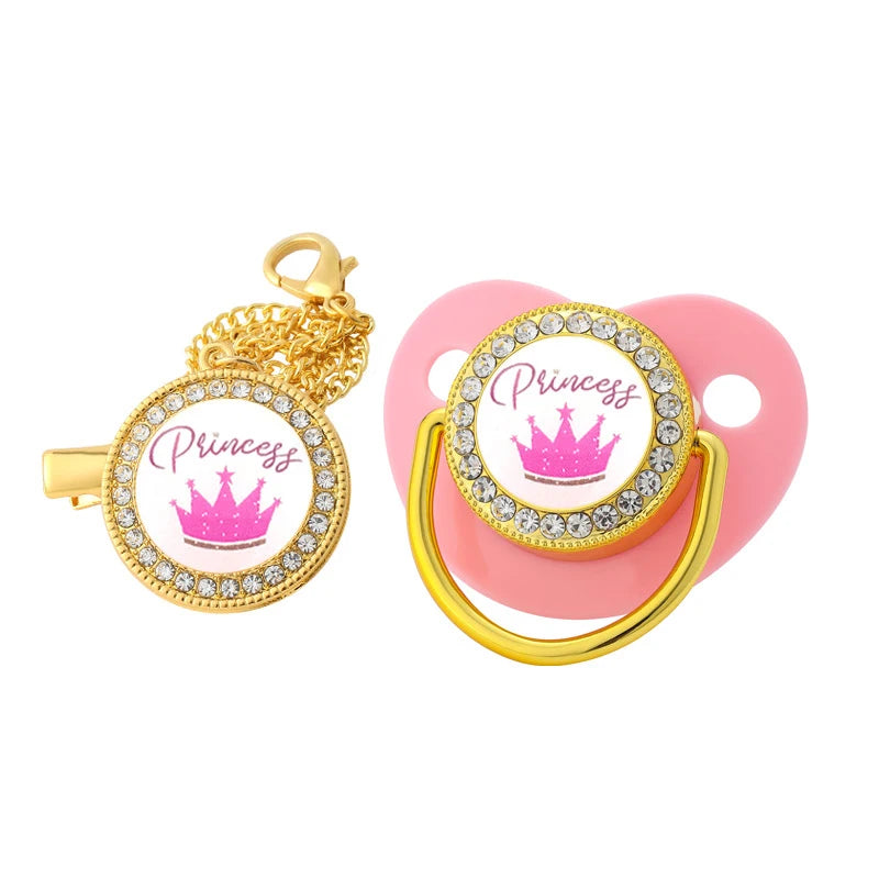 New Baby Pacifier Chain Clips Crown Princess Prince Pacifiers Holder Silicone Nipple Luxury Infant Teether New Born Shower Gifts