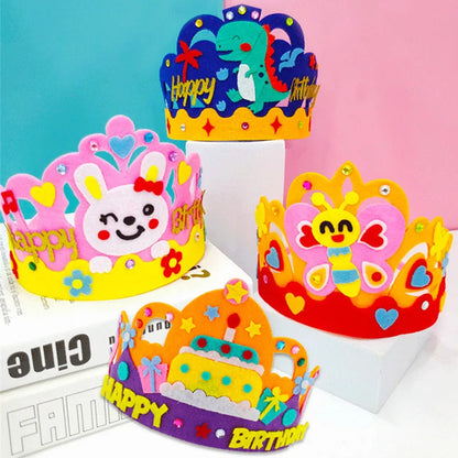 4 Pcs Creative DIY Handmade Toys Crown Hat Princess Tiara Cartoon Kindergarten Educational Art Craft EVA Paper Kids Party Gifts