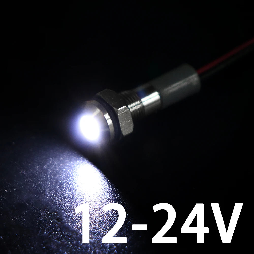 1PC IP65 6mm LED Waterproof Metal Indicator Light Signal Lamp With Wire 5V 12V 24V 220V Red/Yellow/Blue/Green/White Metal Button