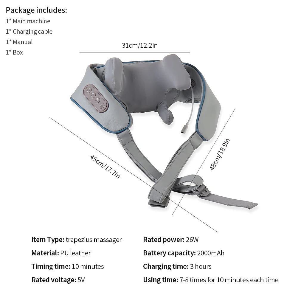 Foreverlily 26W Brushless Motor Neck and Shoulder Massager, Wireless Shoulder and Back Kneading Massage Shawl, Neck Masajeador