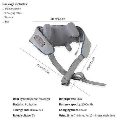 Foreverlily 26W Brushless Motor Neck and Shoulder Massager, Wireless Shoulder and Back Kneading Massage Shawl, Neck Masajeador