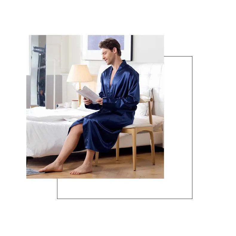 Plus Size 3XL, Men Long Bathrobe Sleepwear, Black Bridegroom Wedding Robe, Spring Summer Sleepwear, Nightwear, Loose Satin Home Wear
