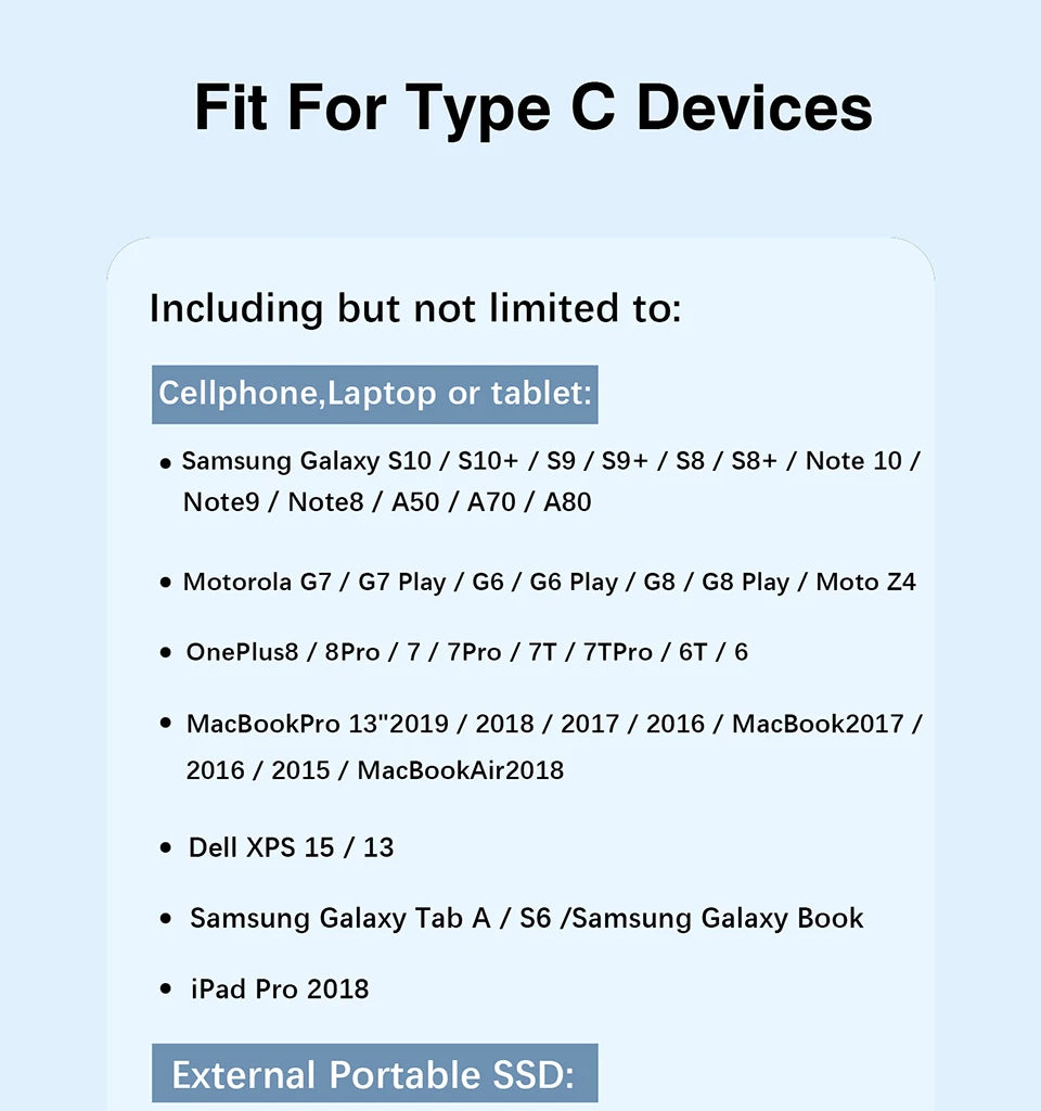 USB3.2 USB3.1 Gen2, 10Gbps Cable, USB-A to USB Type C Cable, 3A 60W Fast Charging, 10G Data Transfer Cord, USB-C for SSD Hard Disk