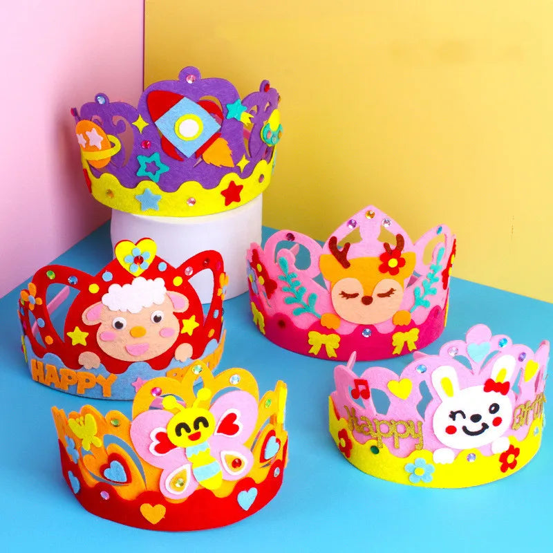 4 Pcs Creative DIY Handmade Toys Crown Hat Princess Tiara Cartoon Kindergarten Educational Art Craft EVA Paper Kids Party Gifts